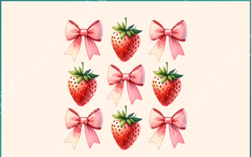 Coquette Strawberry and Pink Bow PNG - Trendy Coquette Aesthetic, Preppy Digital Download Illustration