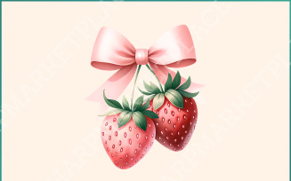 Coquette Strawberry Pink Bow PNG, Aesthetic Sublimation Design, Cottagecore Preppy PNG, Gift for