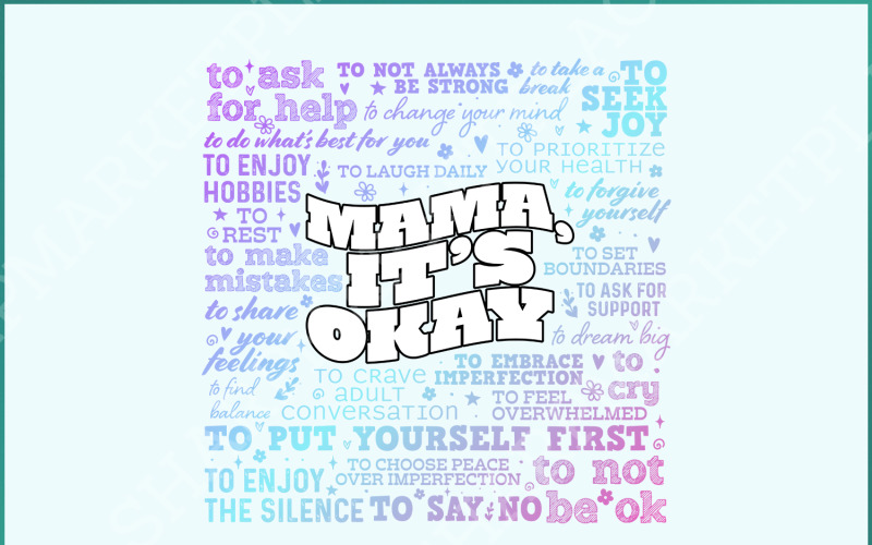 Mama It's Okay PNG, Mother's Day Inspirational Quote, Motivational Mental Health Awareness Retro Illustration