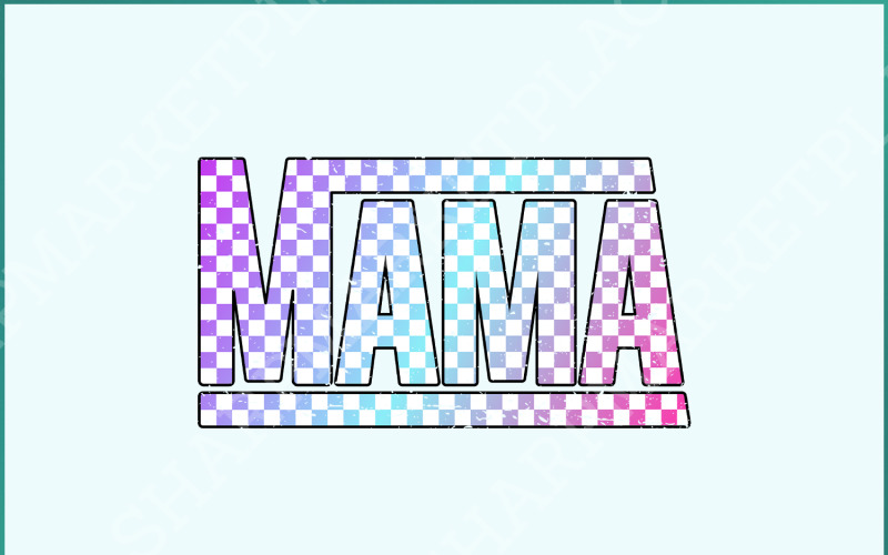 Retro Checkered Mama PNG, Distressed Mom T-Shirt Design, Sublimation Mother's Day Gift Illustration