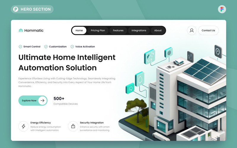 Hommatic - Home Automation System Hero Section Figma Template UI Element