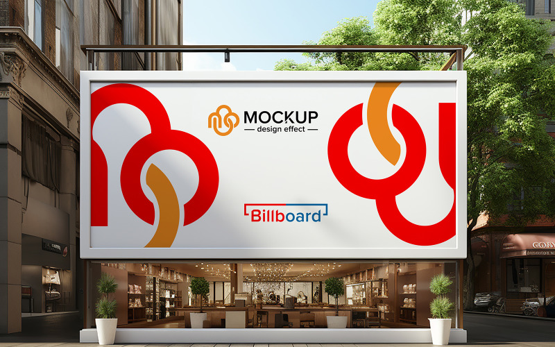 Empty advertising billboard mockup on the facade Product Mockup