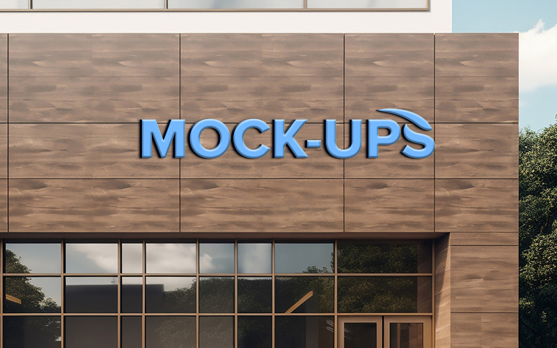 3d chrome logo mockup facade sign shop 3d front logo mockup modern facade sign Product Mockup