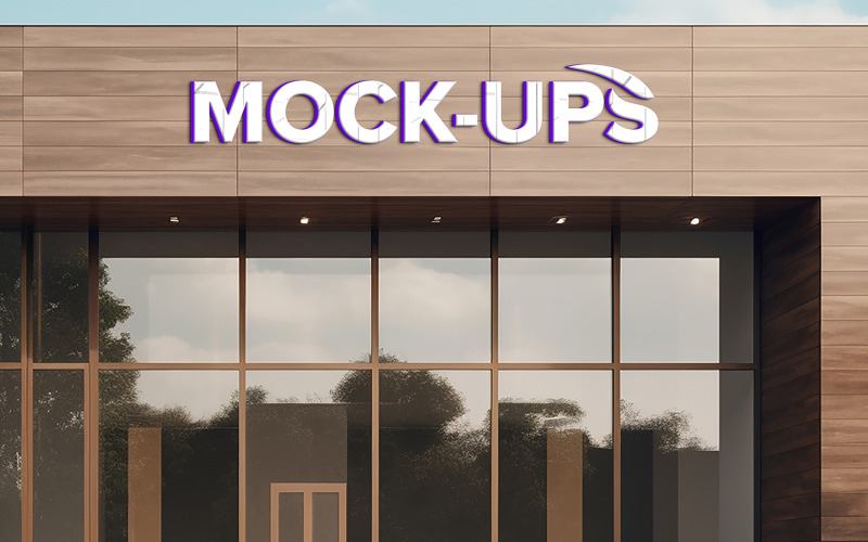 3d front logo mockup modern facade sign Product Mockup