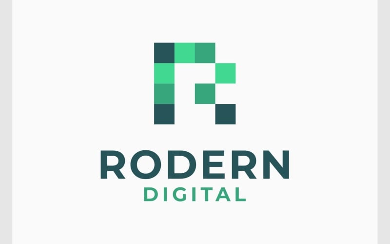Letter R Pixel Digital Logo Logo Template