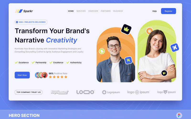 Sparkr - Creative Marketing Hero Section Figma Template UI Element