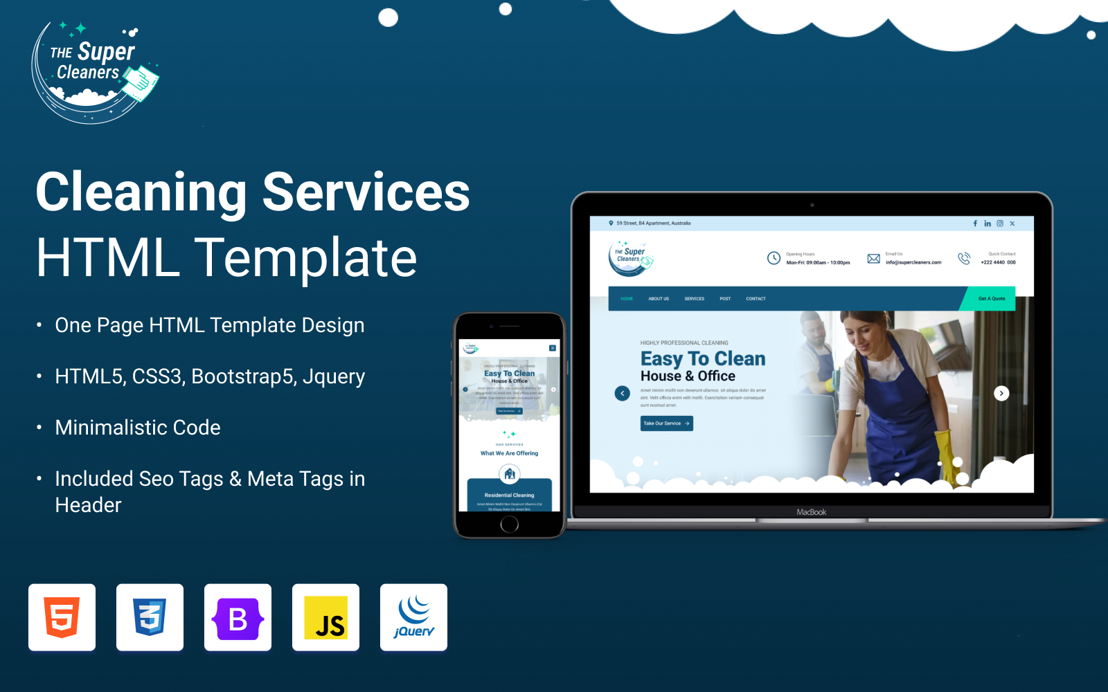 The Super Cleaners - A Multipurpose Responsive HTML One-Page Website Template