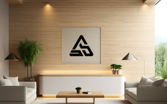 Office room wooden wall logo mockup
