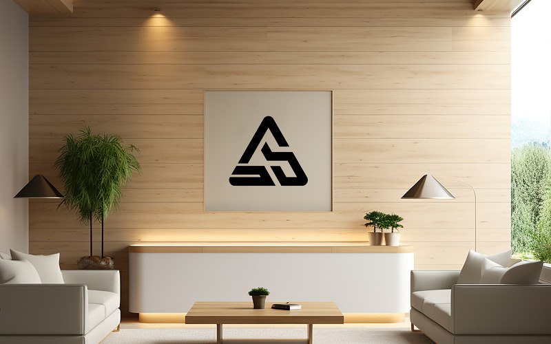 Office room wooden wall logo mockup Product Mockup