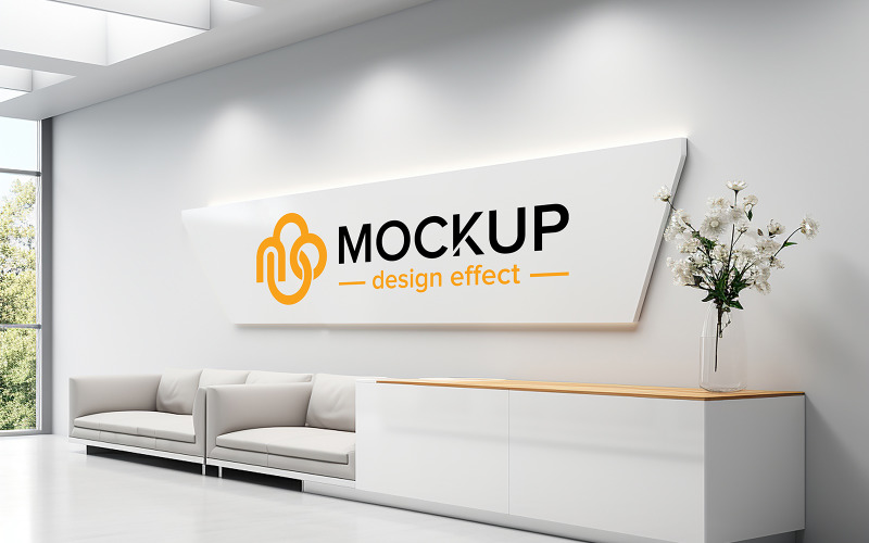 Red logo mockup on office room wall Product Mockup