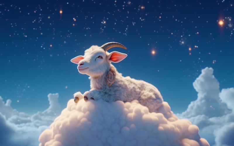 A cute goat sleep on a beautiful cloud 03 Illustration