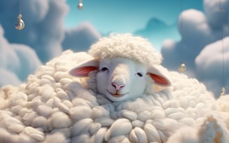 A cute sheep sleep on a beautiful cloud 06