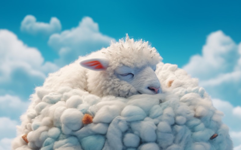 A cute sheep sleep on a beautiful cloud 10 Illustration
