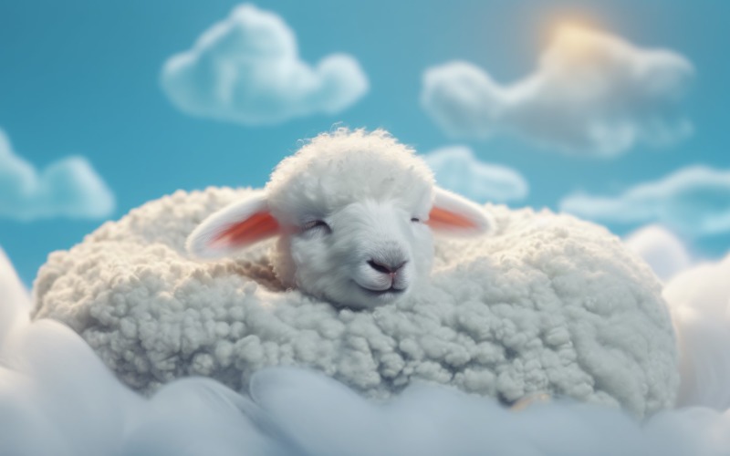 A cute sheep sleep on a beautiful cloud 11 Illustration