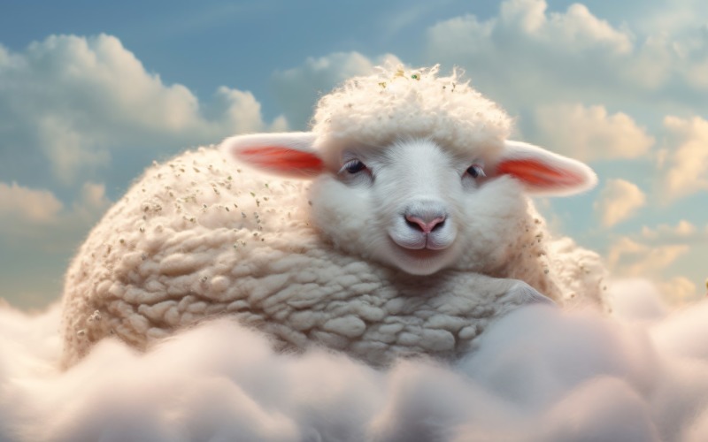A cute sheep sleep on a beautiful cloud 12 Illustration
