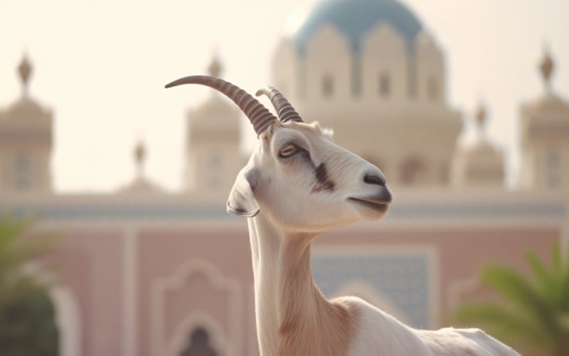 A goat in front of a Islamic mosque Background 01 Illustration