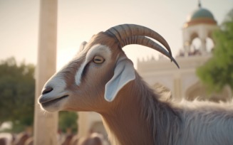 A goat in front of a Islamic mosque Background 02