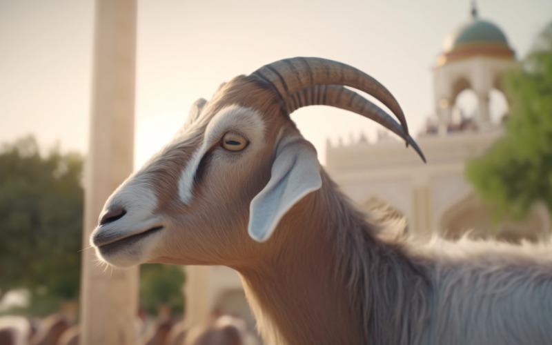 A goat in front of a Islamic mosque Background 02 Illustration