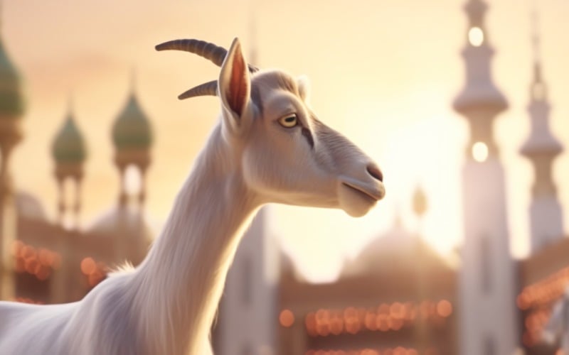 A goat in front of a Islamic mosque Background 03 Illustration