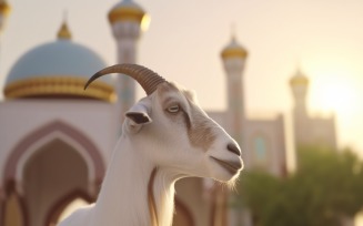 A goat in front of a Islamic mosque Background04