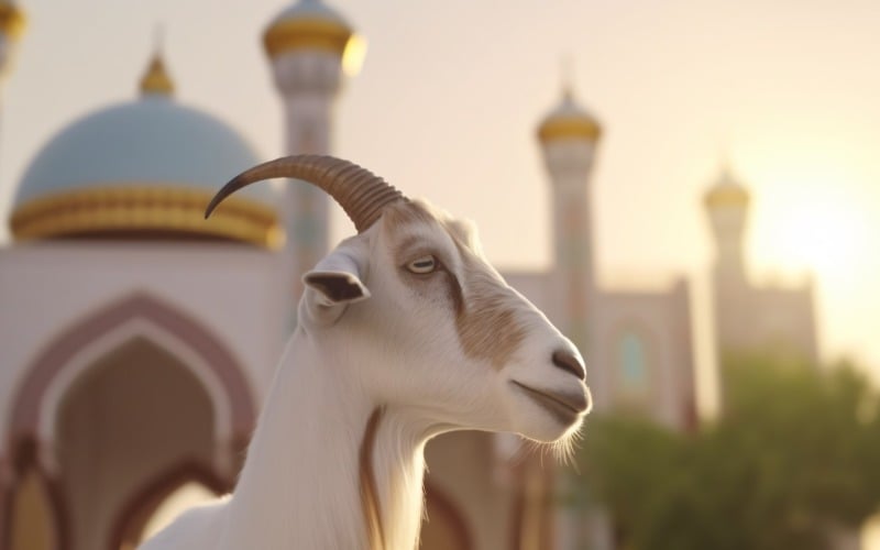 A goat in front of a Islamic mosque Background04 Illustration