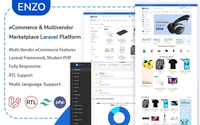 Enzo - eCommerce & Multivendor Marketplace Laravel Platform Website Template