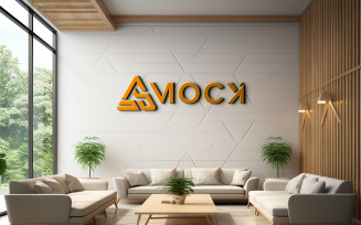 3d realistic wall logo mockup in the office waiting room
