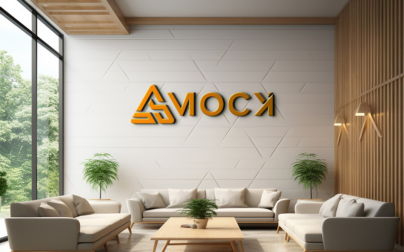 3d realistic wall logo mockup in the office waiting room Product Mockup
