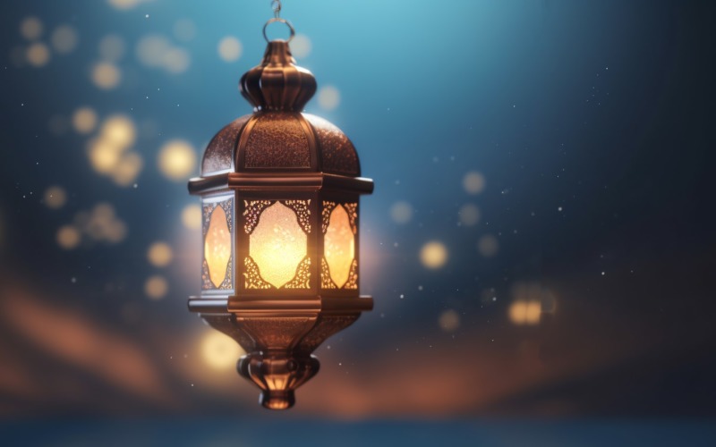 Islamic background with a hang lantern 01 Illustration
