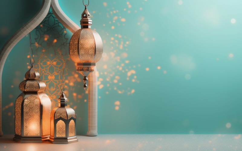 Islamic background with a hang lantern 07 Illustration