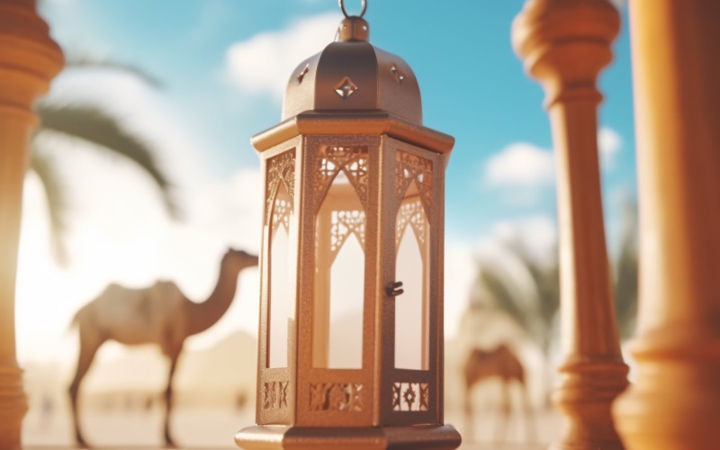 lantern Islamic art, Camel on desert with mosque 03 Illustration