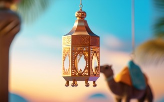 lantern Islamic art, Camel on desert with mosque 04