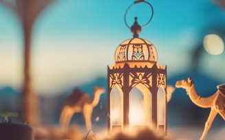 lantern Islamic art, Camel on desert with mosque02