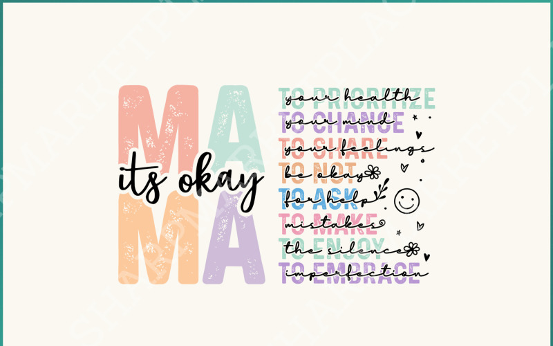 Mama It's Okay PNG, Mental Health Awareness Clipart, Inspirational Mother's Day Sublimation Design Illustration