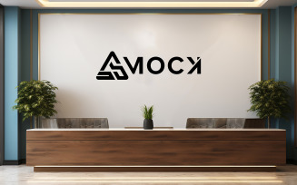 Realistic logo mockup in the office wall