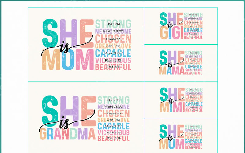 She is Mom PNG Bundle , Empowered Women Quote, Strong Mom Mother's Day PNG Illustration