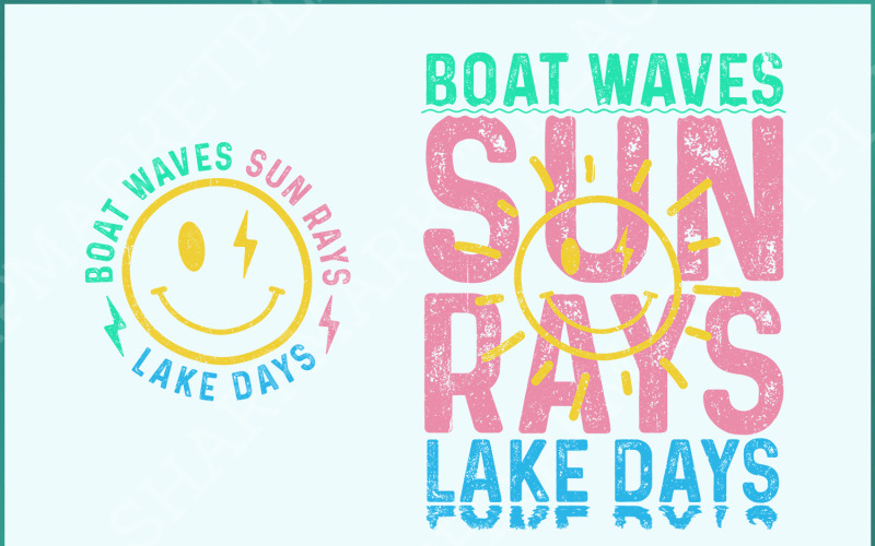 Boat Waves Sun Rays Lake Days PNG, Summer Sublimation Design, Retro Summer Beach PNG Illustration