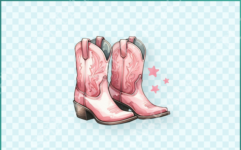 Coquette Cowgirl Boots PNG, Pink Ribbon Tee Design, Western Aesthetic Clipart, Trendy Y2K Graphic Illustration