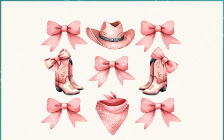 Coquette Cowgirl PNG Pink Ribbon Design, Western Sublimation Designs, Trendy Cowgirl Boots