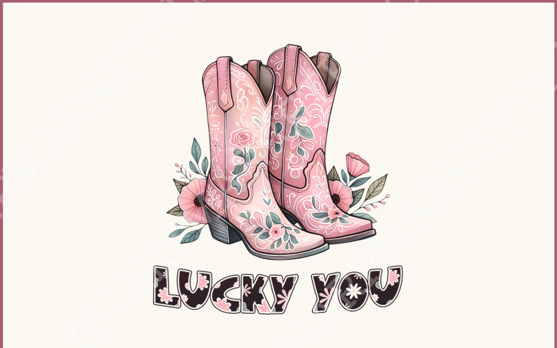 Lucky You Western Sublimation Bundle, Cowgirl PNG, Cowboy Boots, 90s cowboy boots Baby sublimation Illustration