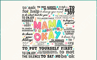 Mama It's Okay PNG Inspirational Mother's Day Quote, Mental Health Awareness, Motivational Clipart