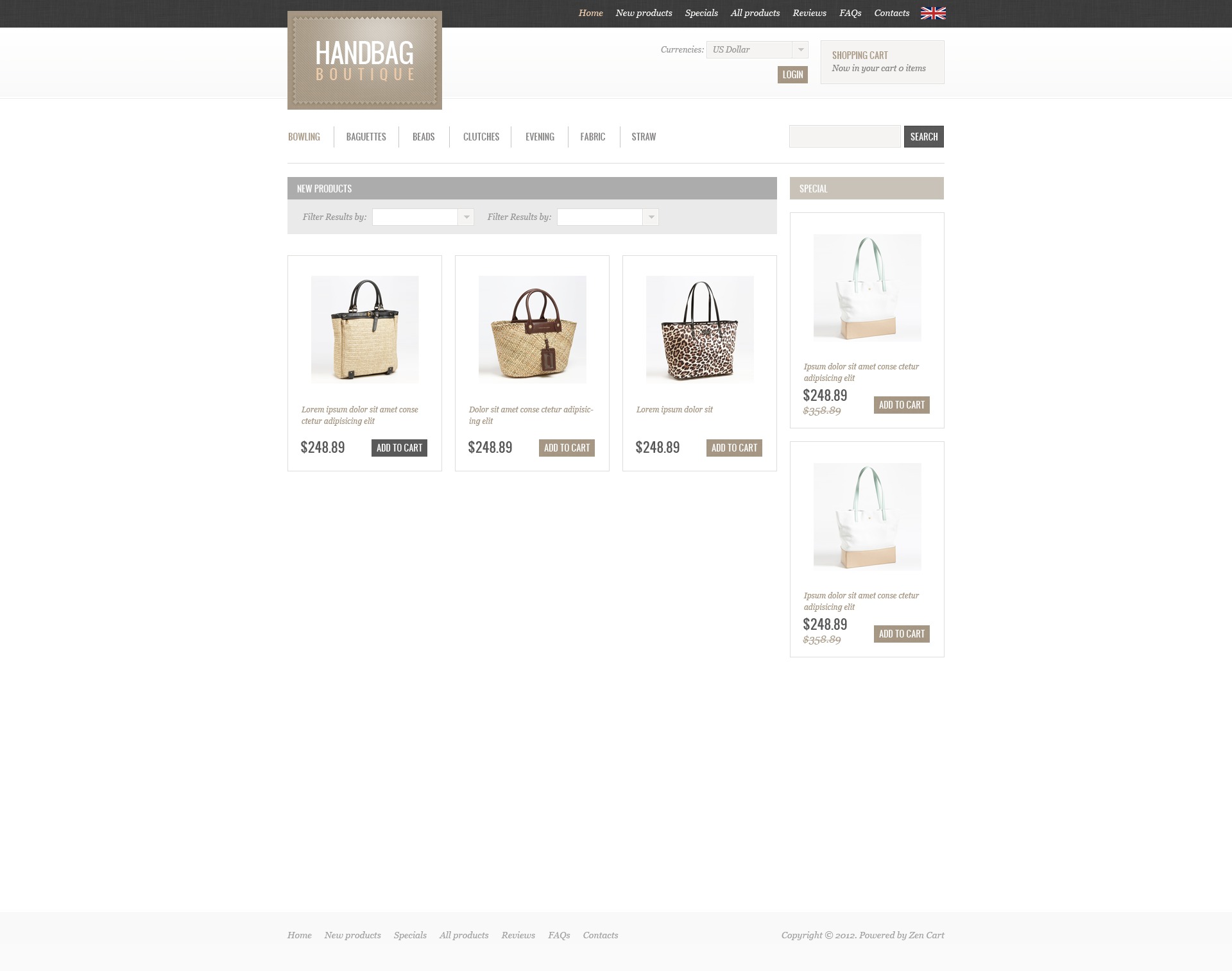"Handbag Boutique" - ZenCart шаблон №41122 - скріншот