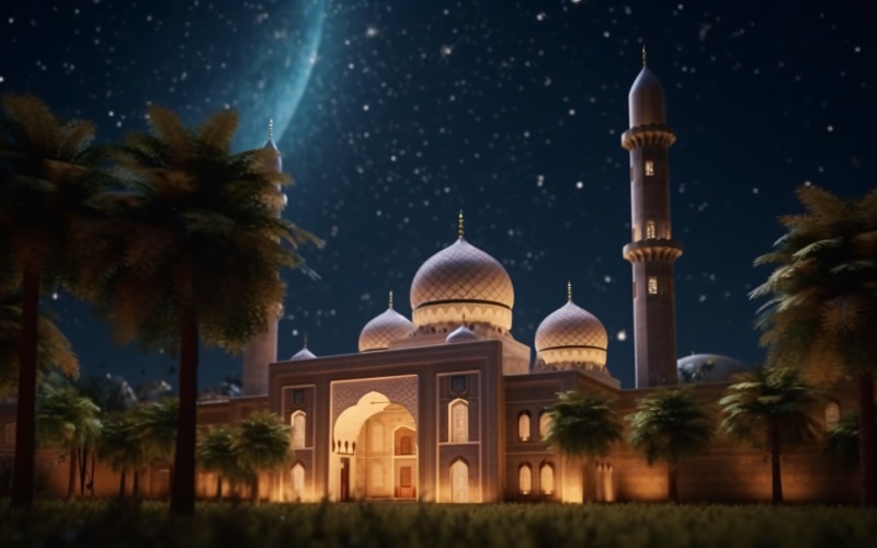 Eid ul adha design with Mosque and Palm Tree 09 Illustration
