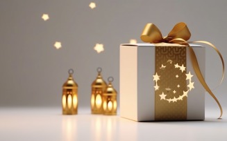 Eid ul adha Islamic background, gift box, lantern 04
