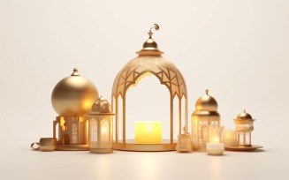 Eid ul adha Islamic background, gold close up lantern 16