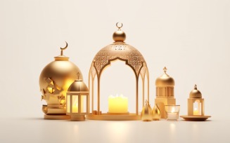 Eid ul adha Islamic background, gold close up lantern 23