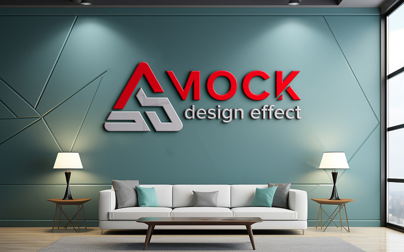 Realistic office waiting room 3d logo mockup Product Mockup