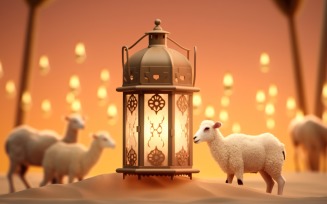 sheep on desert with lantern Islamic art in the background 09