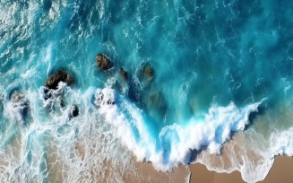 Beach scene waves surf with blue ocean sea island Aereal 014
