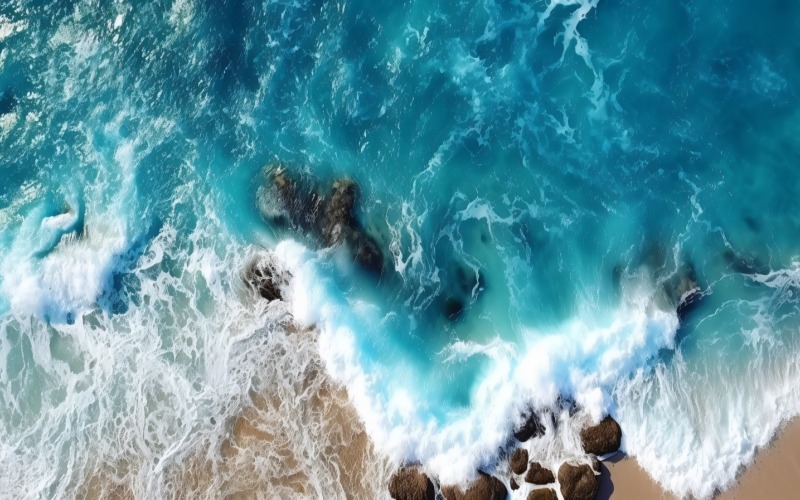 Beach scene waves surf with blue ocean sea island Aereal 016 Illustration